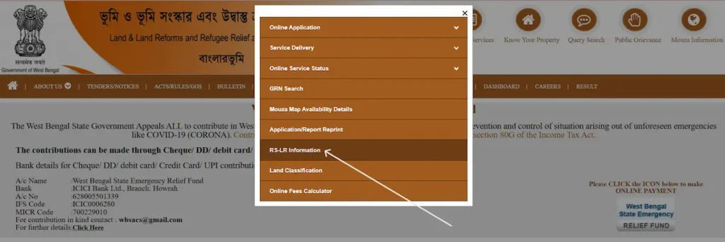 RS-LR Information Option after clicking Citizen Services