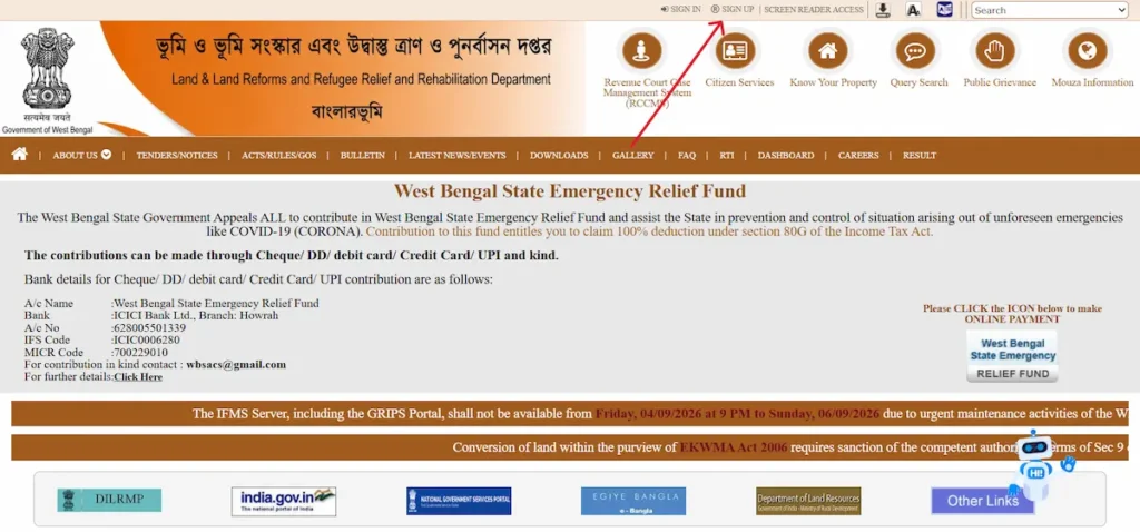 Sign Up Option: Banglarbhumi Homepage at top